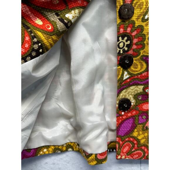 Laura Ashley Bright Flowered Lined Button Up Long Sleeve Tapestry Blazer Medium - Picture 5 of 10